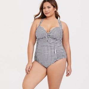 Torrid Navy Gingham One Piece Swimsuit